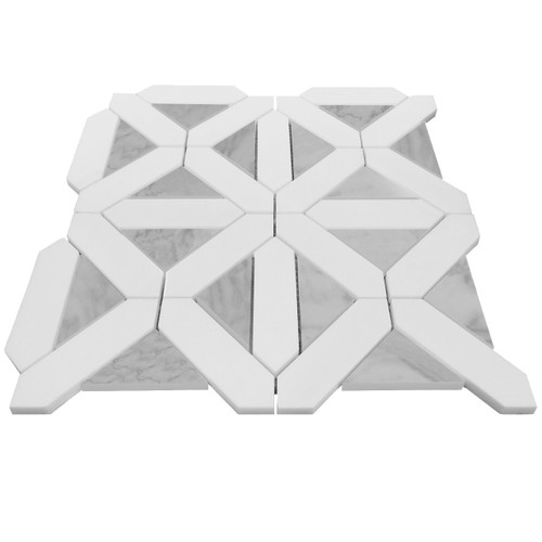 Bianco Dolomite Polished Marble with Carrara White Triangles Geometrica Mosaic Tile