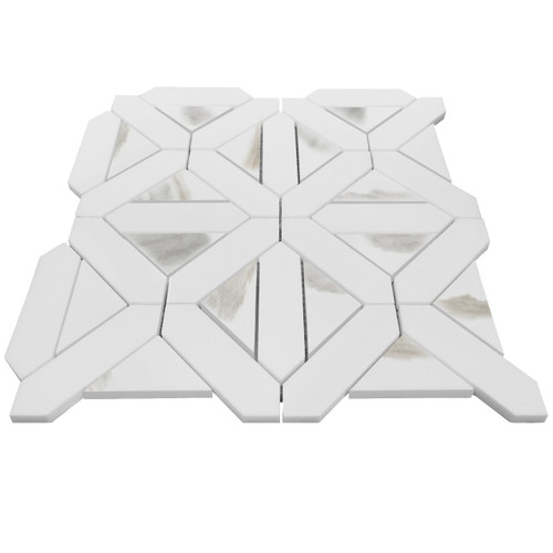 Bianco Dolomite Polished Marble Geometrica Mosaic Tile with Calacatta Gold Triangles