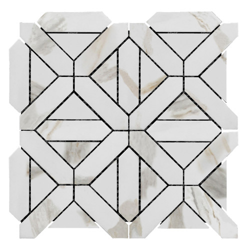 Calacatta Gold Marble Geometrica Mosaic Tile Honed