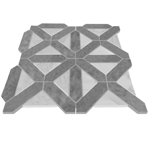 Bardiglio Gray Honed Marble Geometrica Mosaic Tile with Carrara White Triangles