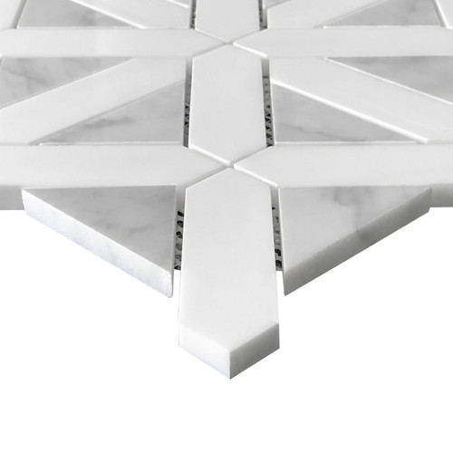 Bianco Dolomite Marble with Carrara White Triangles Geometrica Honed Mosaic Tile Sample