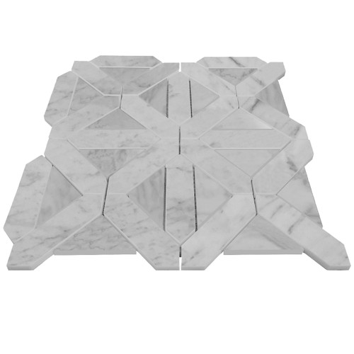 Carrara White Italian Honed Marble Geometrica Mosaic Tile Sample
