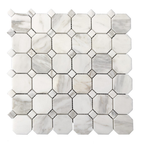 Calacatta Gold Marble Octagon Mosaic Tile Honed