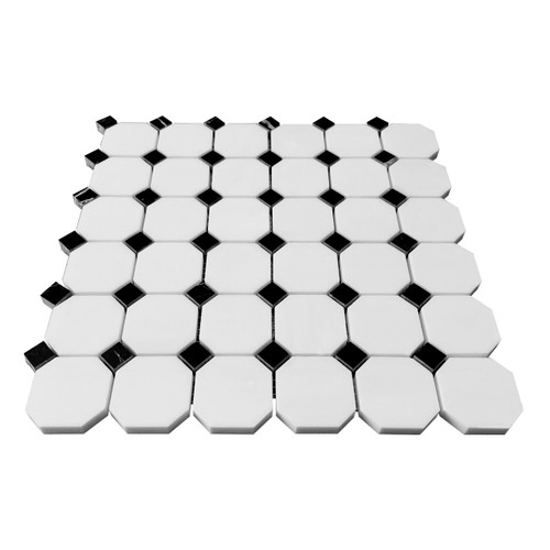 Bianco Dolomite Polished Marble Octagon with Black Dots Mosaic Tile Sample