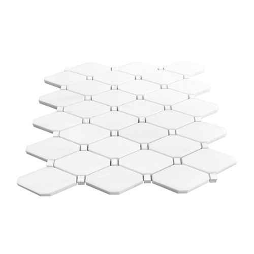Bianco Dolomite Honed Marble Long Octagon Rhomboid Mosaic Tile Sample