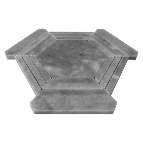 Bardiglio Gray Honed Marble Georama Hexagon with Bardiglio Strips Mosaic Tile