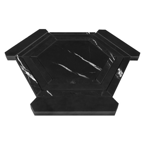 Nero Marquina Black Polished Marble Hexagon with Black Strips Mosaic Tile Sample