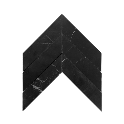 Nero Marquina Black Marble 2" x 8" Chevron Mosaic Tile Polished