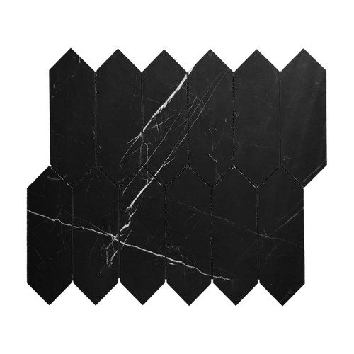 Nero Marquina Black Marble Picket Mosaic Tile Honed Sample