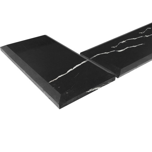 2" x 4" Nero Marquina Black Marble Wide Beveled Honed Mosaic Tile