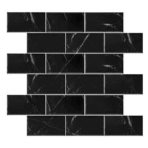 2" x 4" Nero Marquina Black Marble Wide Beveled Mosaic Tile Honed Sample