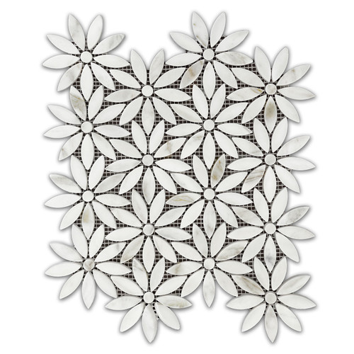 Calacatta Gold Italian Marble with Calacatta Accent Daisy Flower Waterjet Mosaic Tile Honed