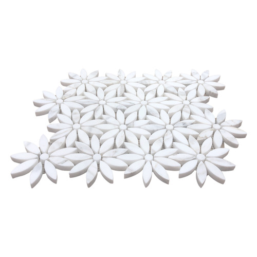 Calacatta Gold Italian Polished Marble with Calacatta Accent Daisy Flower Waterjet Mosaic Tile