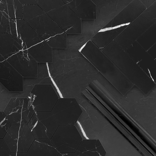 Nero Marquina Black Marble Ogee 1 Chairrail Molding Combination Sample