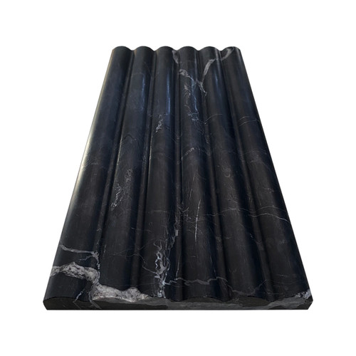 6x12 Flute 3D Dimensional Tile Polished Nero Marquina Black Marble