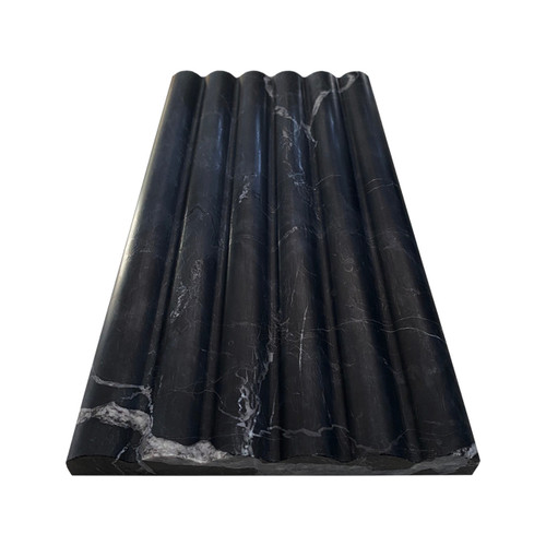 6x12 Nero Marquina Black Marble Flute 3D Dimensional Tile Honed