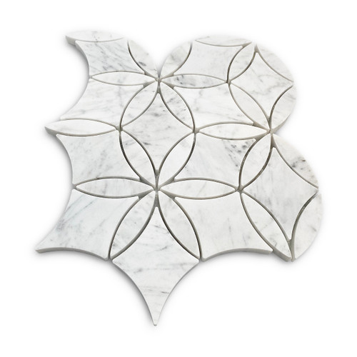 White Carrara La Fleur Mosaic Waterjet Tile Polished