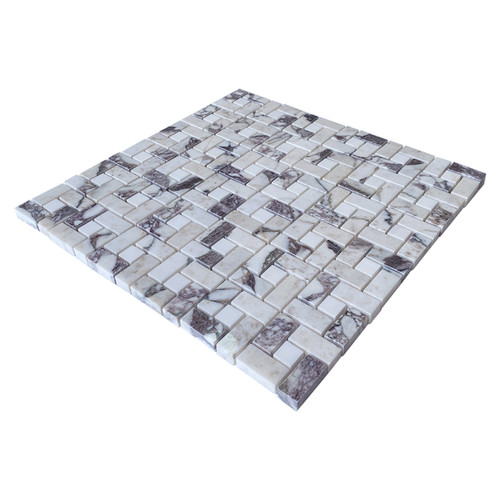 Calacatta Viola Marble Target Pinwheel with Dolomite Dots Mosaic Tile Honed