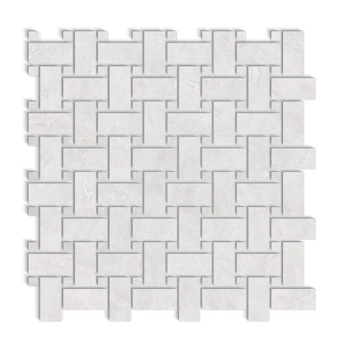 Iceberg White Marble Basketweave Mosaic Tile with Iceberg Dots Polished