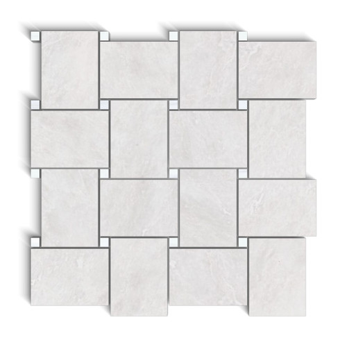 Iceberg White Marble Large Basketweave Mosaic Tile with Dolomite Dots Honed