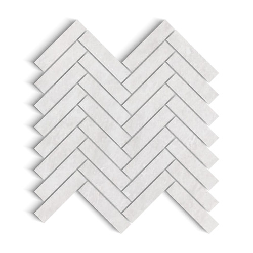 Iceberg  Marble 1" x 4" Herringbone Mosaic Tile Honed