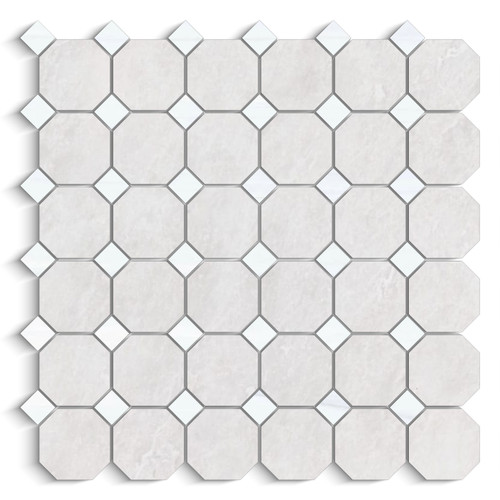 Iceberg White Marble with Dolomite Octagon Mosaic Tile Honed