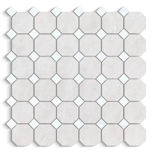 Iceberg White Marble with Dolomite Octagon Mosaic Tile Polished