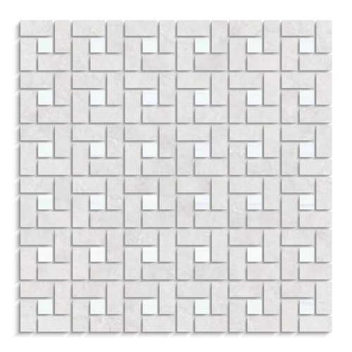 Iceberg Marble Target Pinwheel Mosaic Tile with Dolomite Dots Polished
