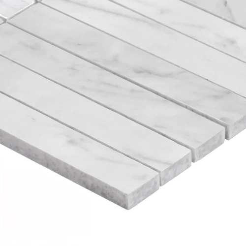 White Carrara  1x6 Stacked Mosaic Tile Honed