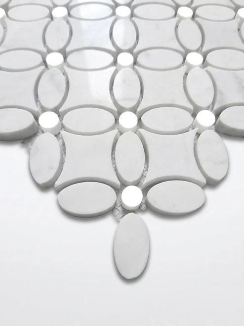 Flower Mosaic White Carrara Tile with Dolomite Penny Polished