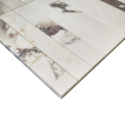 1x6 Honed  Calacatta Viola Marble Stacked Mosaic Tile