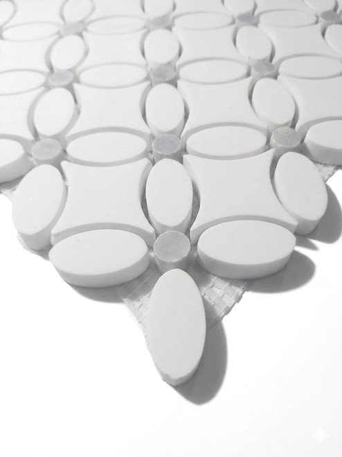 May Flower Dolomite Marble  Mosaic Tile with Bardiglio Gray Penny Polished