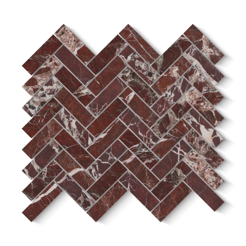 Rosso Levanto Marble 1x3 Herringbone Mosaic Tile Polished