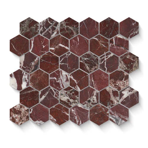 Rosso Levanto Marble 2" Hexagon Mosaic Tile Polished