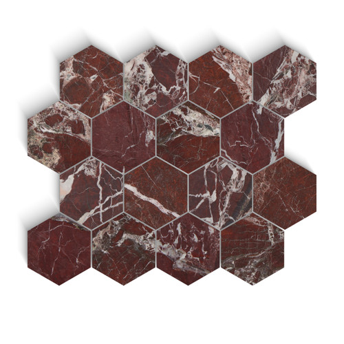 Rosso Levanto Marble 3" Hexagon Mosaic Tile Honed