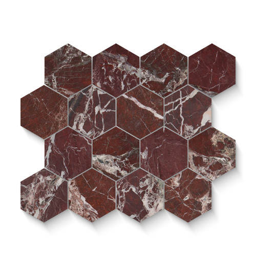 Rosso Levanto Marble 3" Hexagon Mosaic Tile Polished