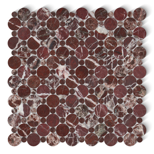 Rosso Levanto Marble Penny Circles Mosaic Tile with Rosso Levanto Circles Polished