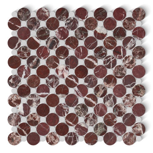 Rosso Levanto Marble Penny Circles Mosaic Tile with Dolomite Circles Polished