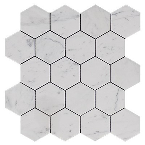 Italian White Carrera Marble Bianco Carrara 3" Hexagon Mosaic Tile Polished