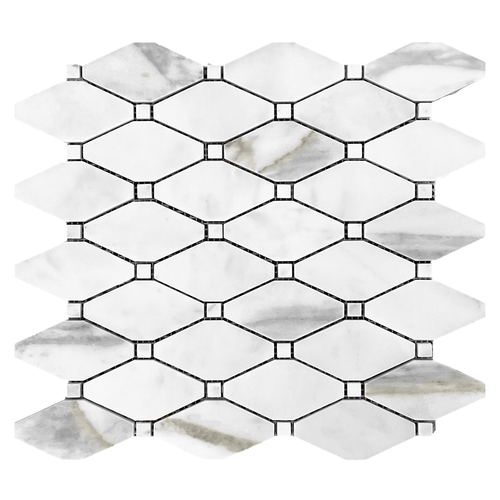 Calacatta Gold Long Octagon Rhomboid Mosaic Tile with Calacatta Dots Honed