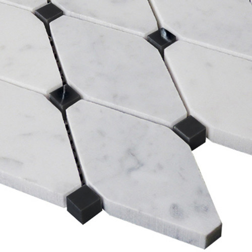 Long Octagon with Black Dots Polished Bianco Carrara