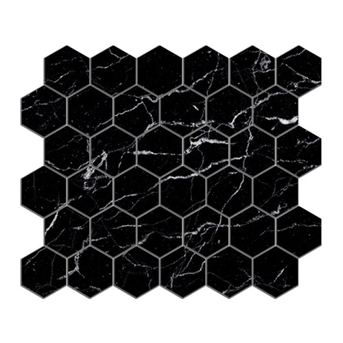 Nero Marquina Black Hexagon 2" Mosaic Tile Honed