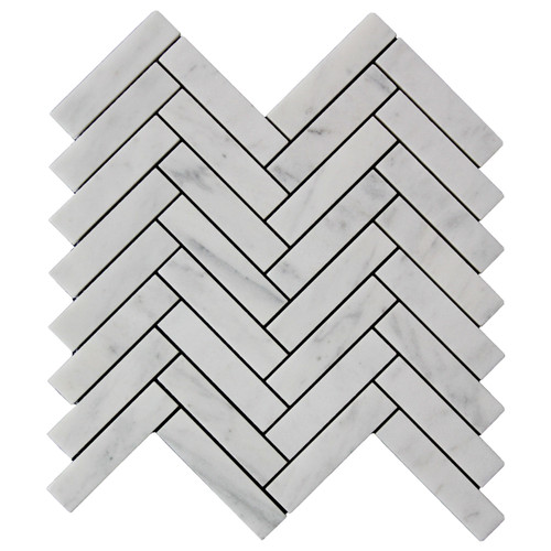 Carrara White Italian Marble 1" x 4" Herringbone Mosaic Tile Honed