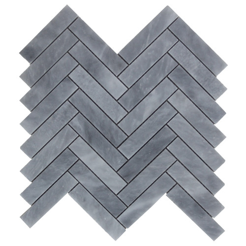 Bardiglio Gray Marble 1" x 4" Herringbone Mosaic Tile Honed