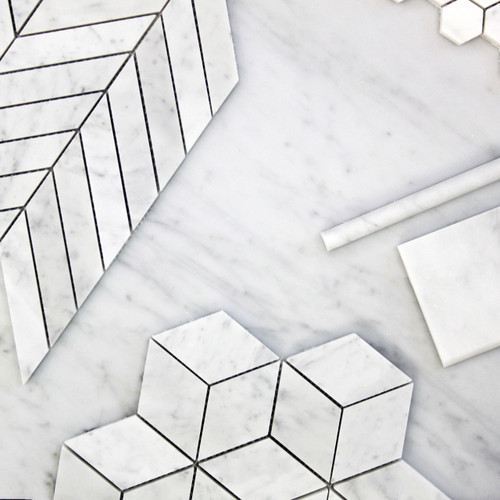 Carrara White Italian Marble Rhombus 3D Diamond Cube Mosaic Tile Honed Combination