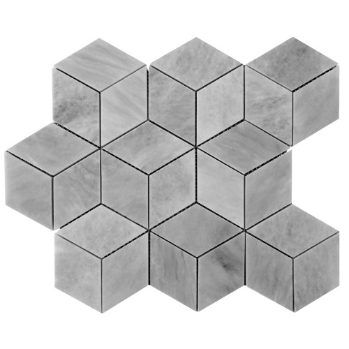 Bardiglio Gray Marble Rhombus 3D Cube Diamond Mosaic Tile Polished