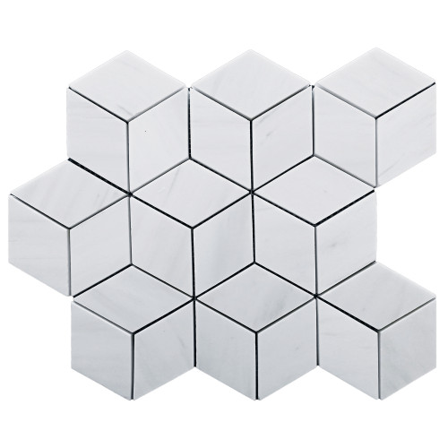 Bianco Dolomite Marble Rhombus 3D Cube Diamond Mosaic Tile Honed