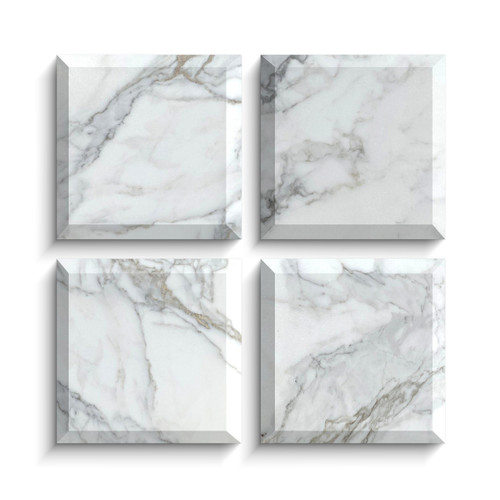 Calacatta Gold Italian Marble 4x4 Subway Tile Wide Beveled Honed