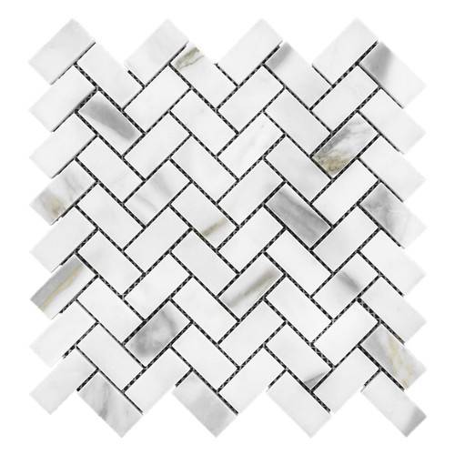 Calacatta Gold Italian Marble 1" x 2" Herringbone Mosaic Tile Polished