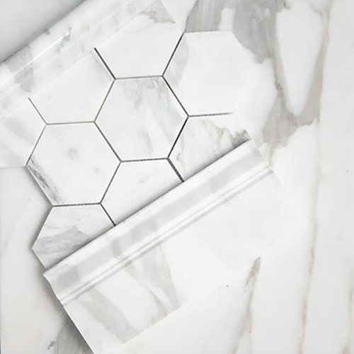 Calacatta Gold Italian Marble 4" Hexagon Mosaic Tile Polished Combination